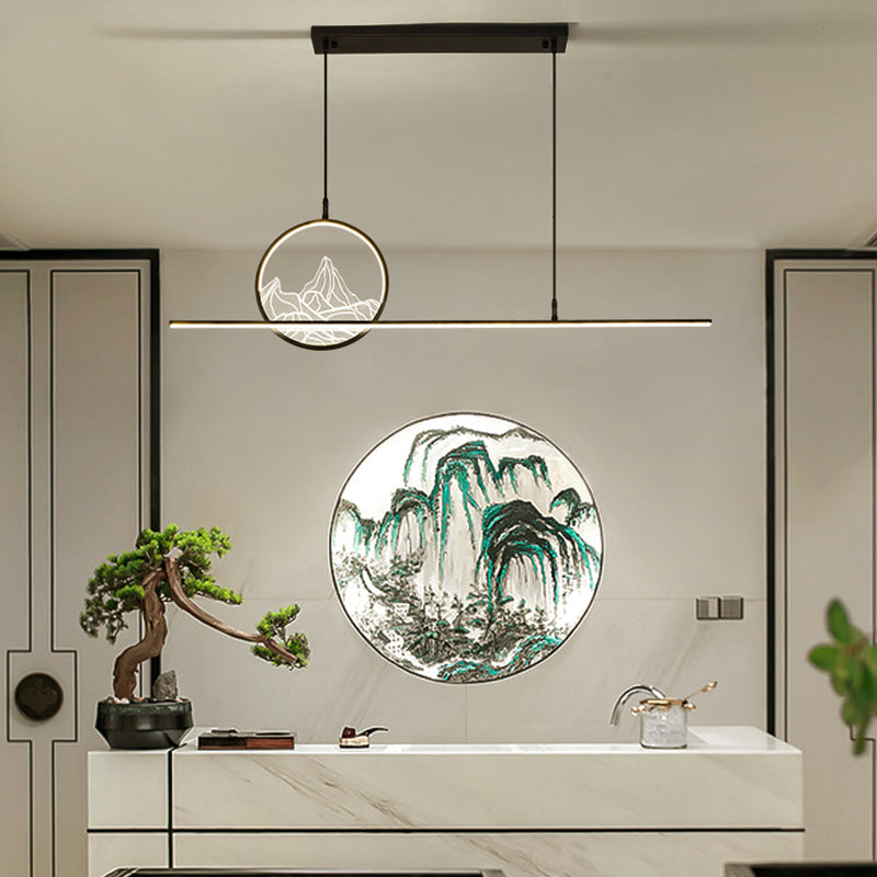 Modern Style Linear Shape Island Lighting Ideas Metal 2 Light Island Pendants in Black
