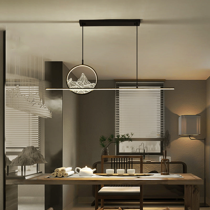 Modern Style Linear Shape Island Lighting Ideas Metal 2 Light Island Pendants in Black