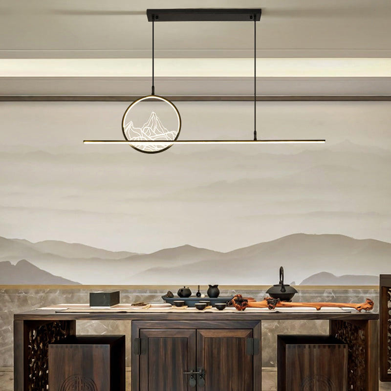 Modern Style Linear Shape Island Lighting Ideas Metal 2 Light Island Pendants in Black