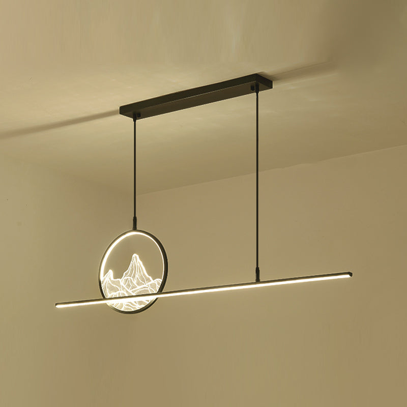 Modern Style Linear Shape Island Lighting Ideas Metal 2 Light Island Pendants in Black