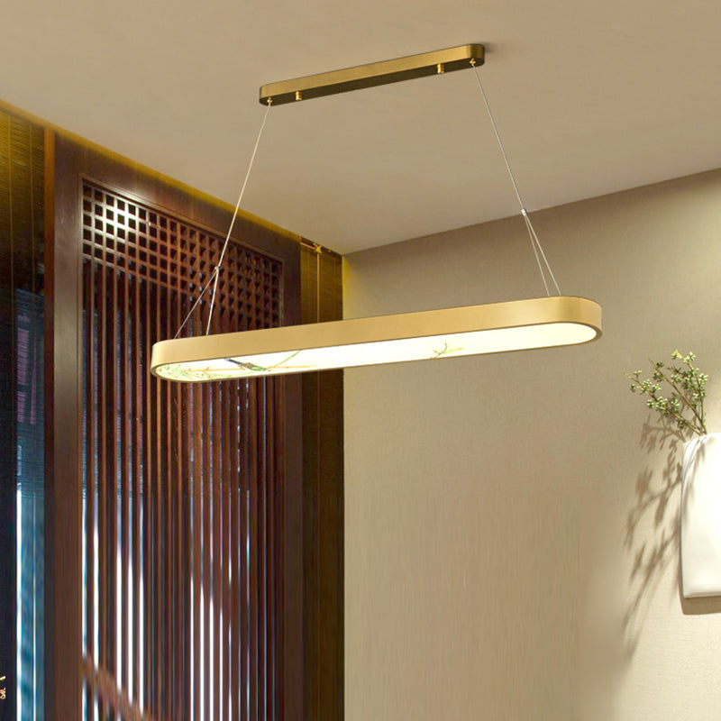 Modern Style Oval Shape Island Light White Glass 1 Light Island Lighting in Gold