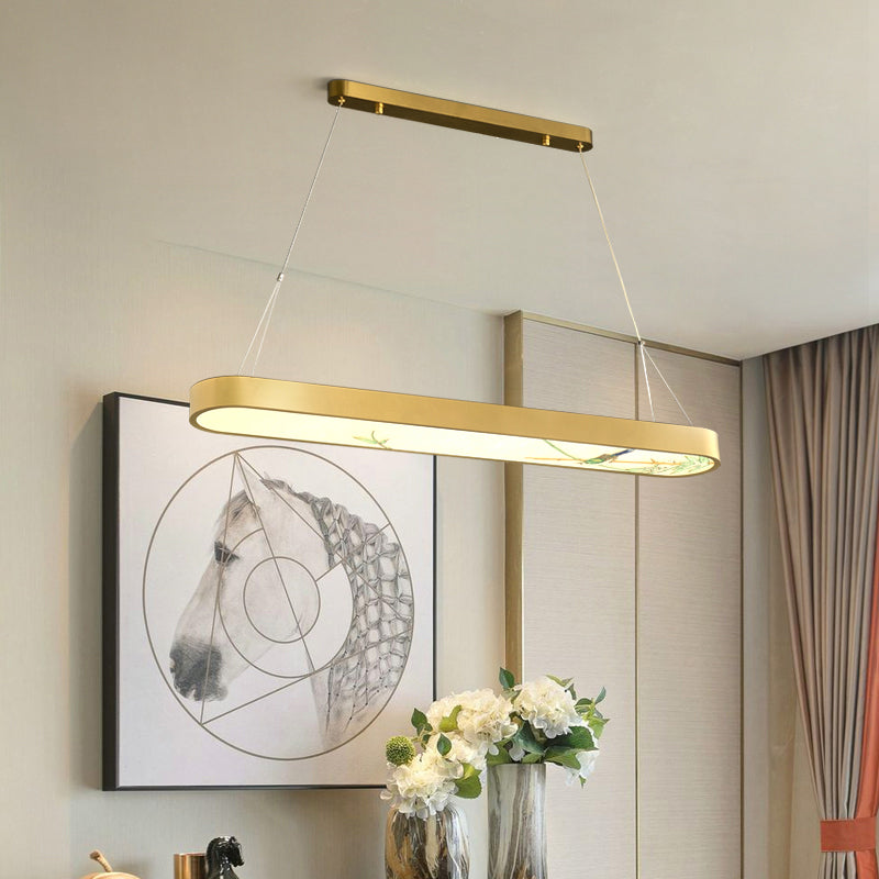 Modern Style Oval Shape Island Light White Glass 1 Light Island Lighting in Gold