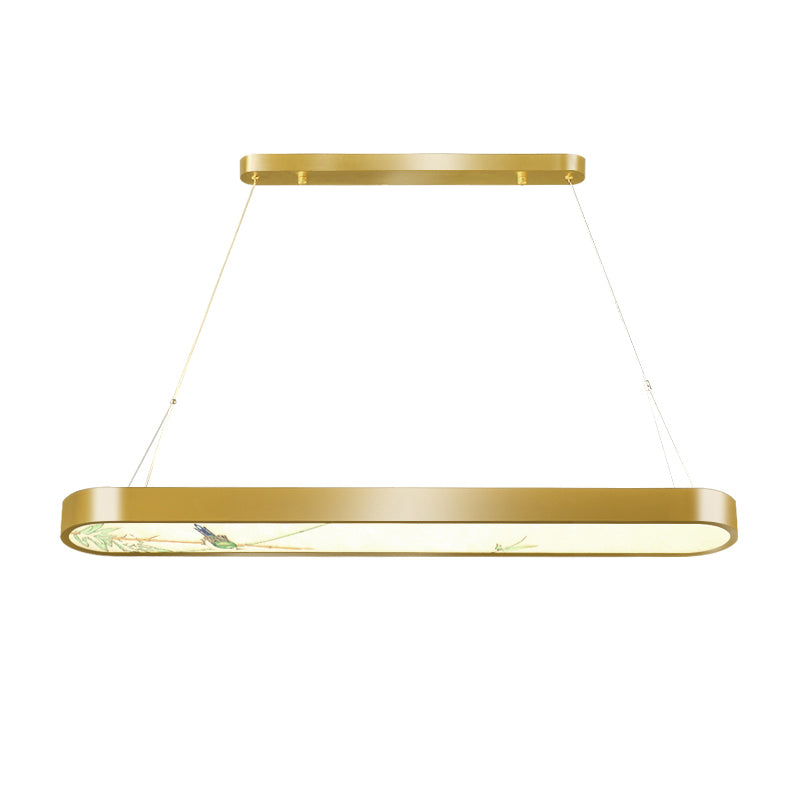 Modern Style Oval Shape Island Light White Glass 1 Light Island Lighting in Gold
