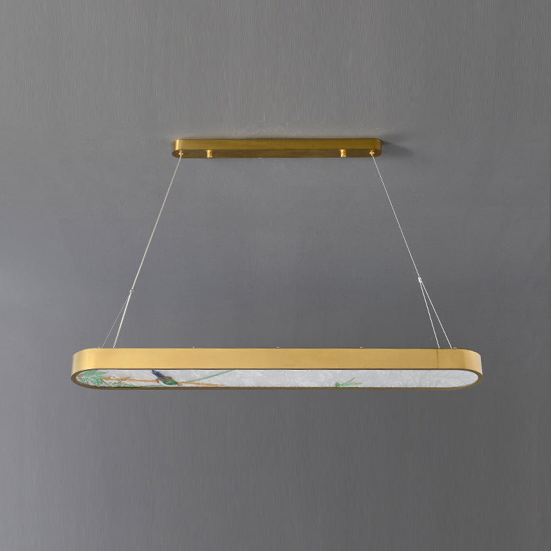 Modern Style Oval Shape Island Light White Glass 1 Light Island Lighting in Gold