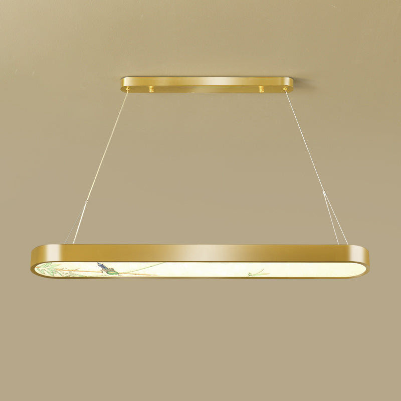 Modern Style Oval Shape Island Light White Glass 1 Light Island Lighting in Gold