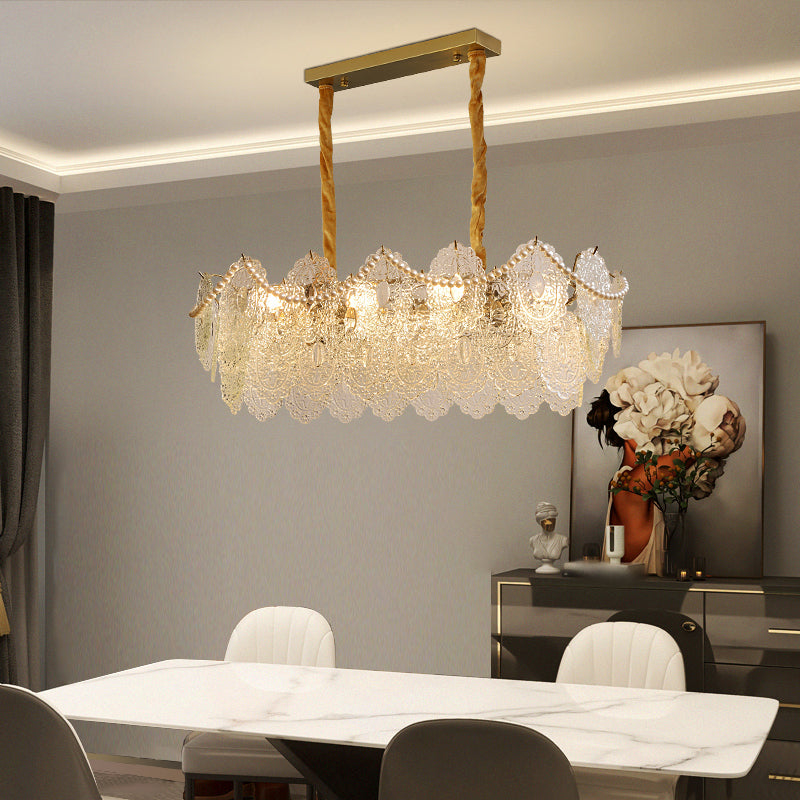 Modern Style Oval Shape Island Lights Glass 8 Light Island Lighting in Gold