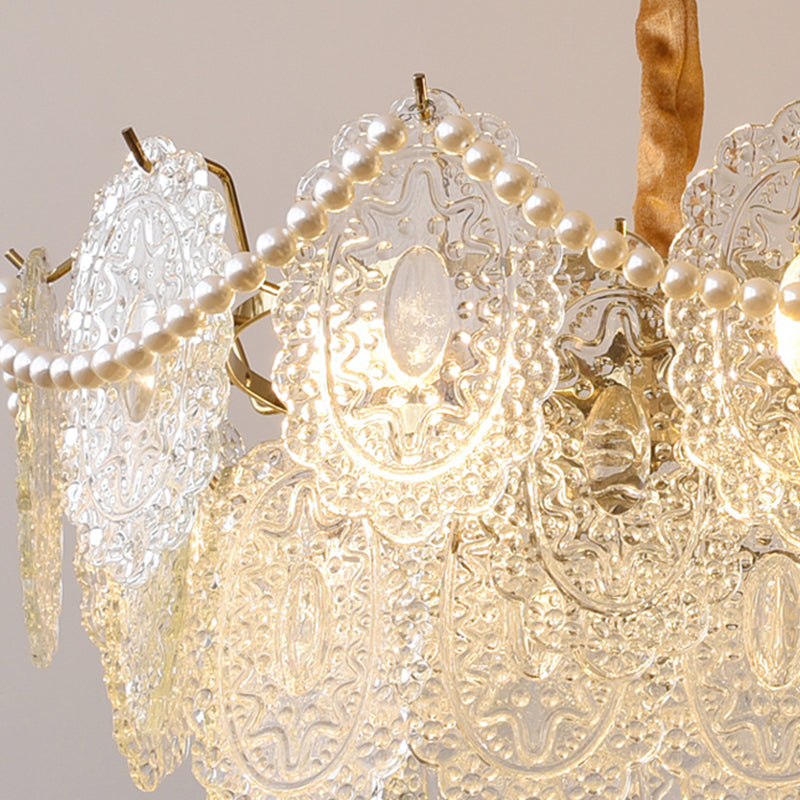 Modern Style Oval Shape Island Lights Glass 8 Light Island Lighting in Gold