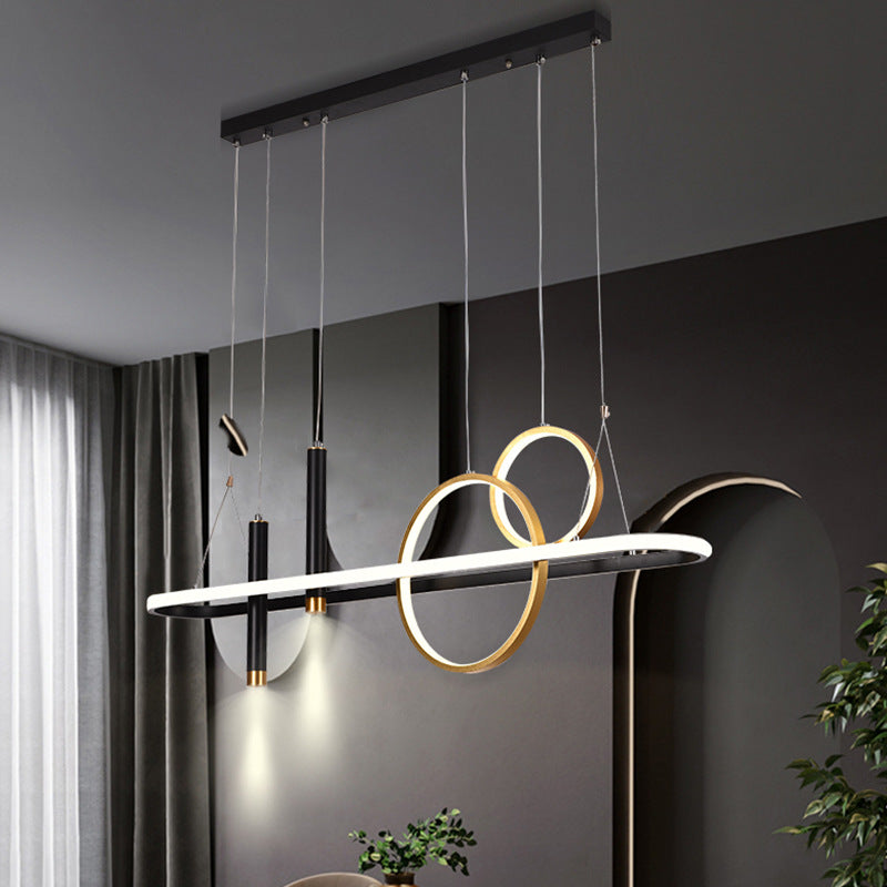 Modern Geometric Island Light Metal 39.5" Wide Island Pendant in Black for Dining Room