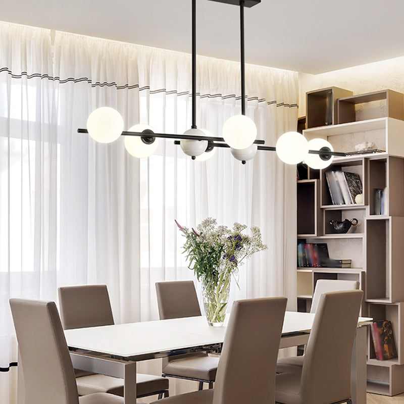 Modern Style Spherical Shape Island Lights Glass 6 Light Island Lighting in Black