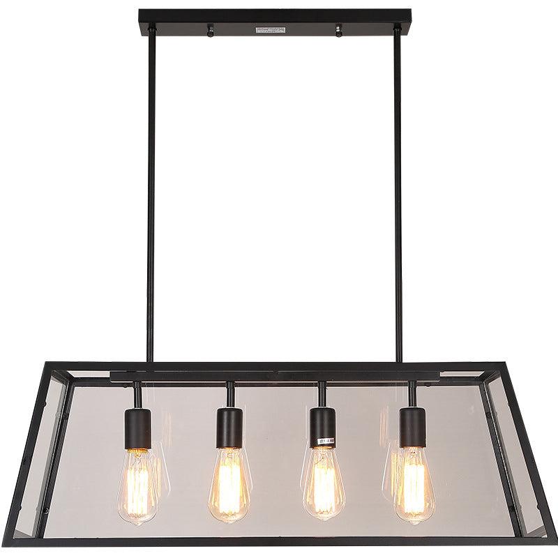 Industrial Metal Island Light Black 4 Lights Island Pendant with Glass for Dining Room