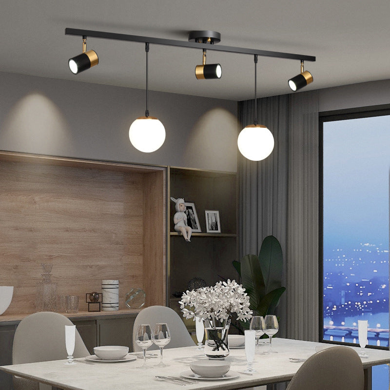 Blown Glass Globe Island Light Modern 5 Heads Black Pendant Spotlight for Dining Room