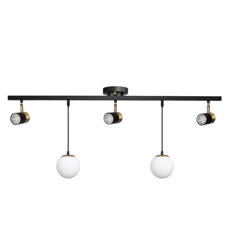 Blown Glass Globe Island Light Modern 5 Heads Black Pendant Spotlight for Dining Room