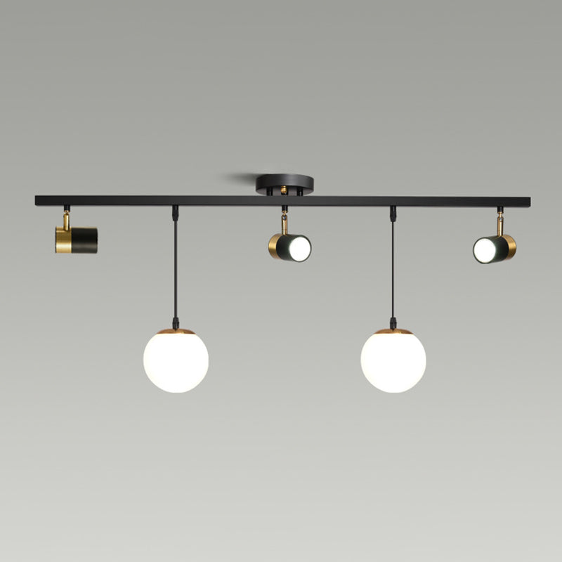 Blown Glass Globe Island Light Modern 5 Heads Black Pendant Spotlight for Dining Room