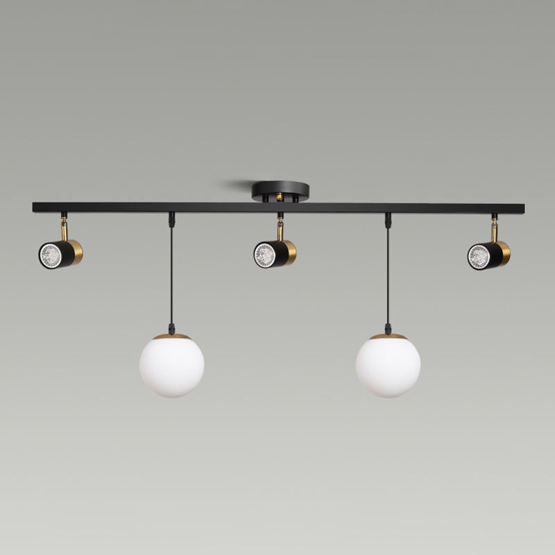 Blown Glass Globe Island Light Modern 5 Heads Black Pendant Spotlight for Dining Room