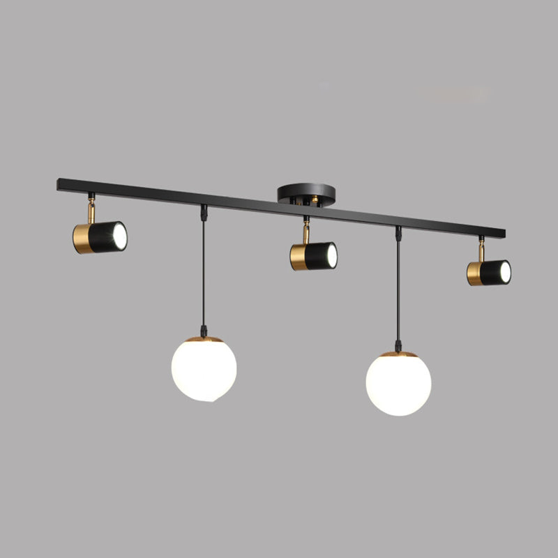 Blown Glass Globe Island Light Modern 5 Heads Black Pendant Spotlight for Dining Room