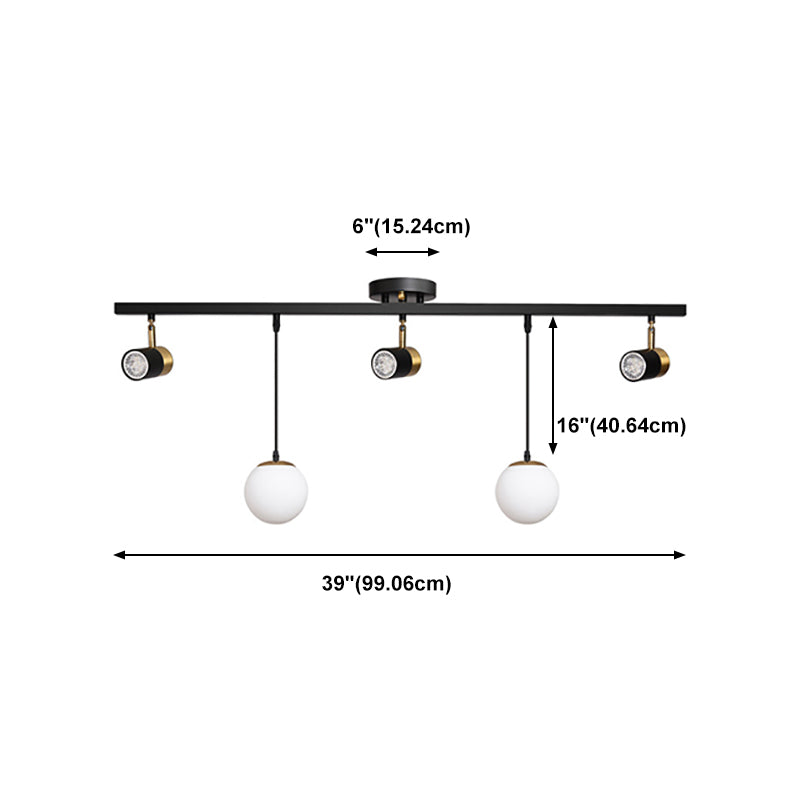 Blown Glass Globe Island Light Modern 5 Heads Black Pendant Spotlight for Dining Room