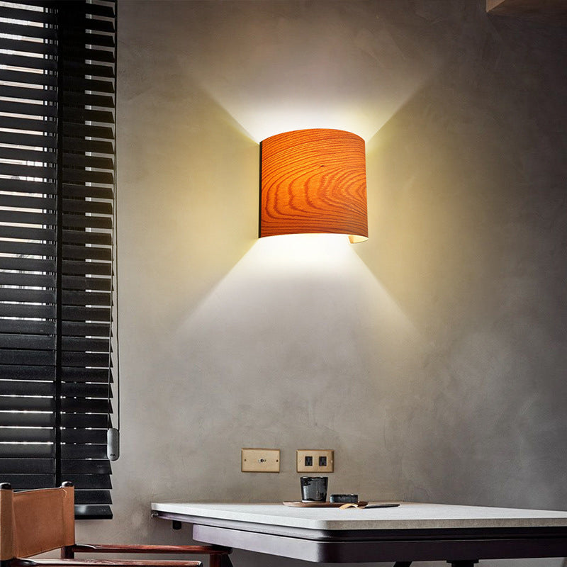 Wood Half-Cylinder Sconce Lights Modern Style 2 Lights Wall Lighting Fixtures