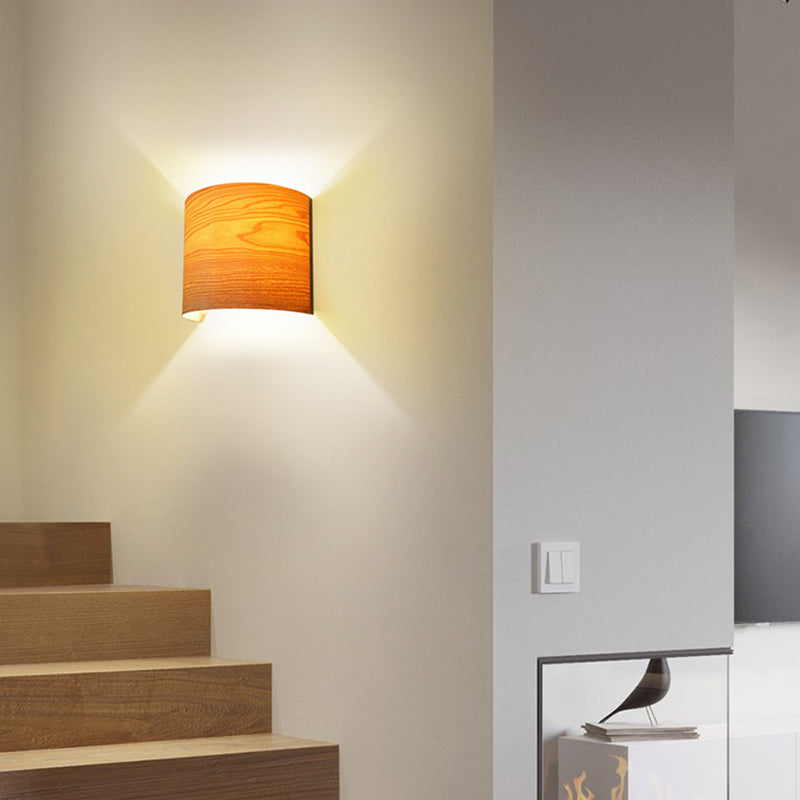 Wood Half-Cylinder Sconce Lights Modern Style 2 Lights Wall Lighting Fixtures
