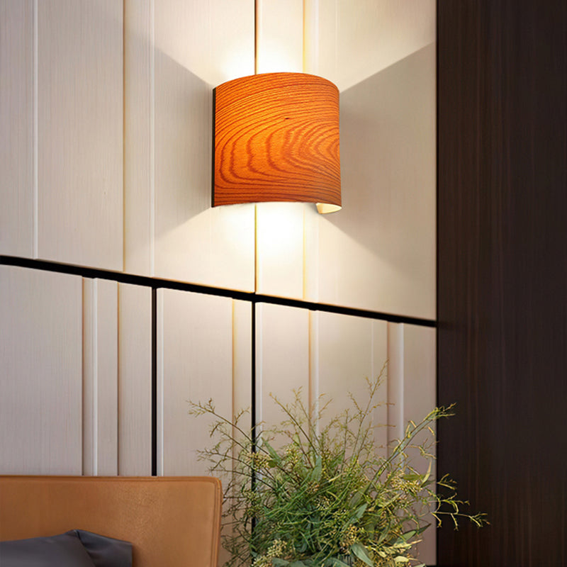 Wood Half-Cylinder Sconce Lights Modern Style 2 Lights Wall Lighting Fixtures