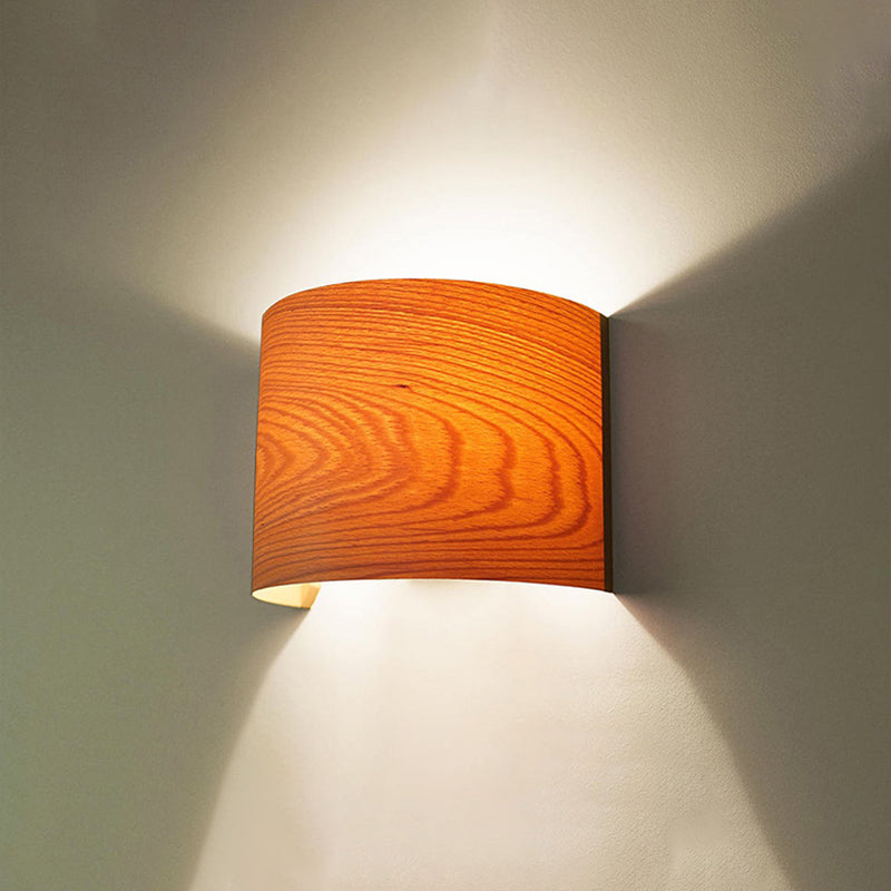 Wood Half-Cylinder Sconce Lights Modern Style 2 Lights Wall Lighting Fixtures