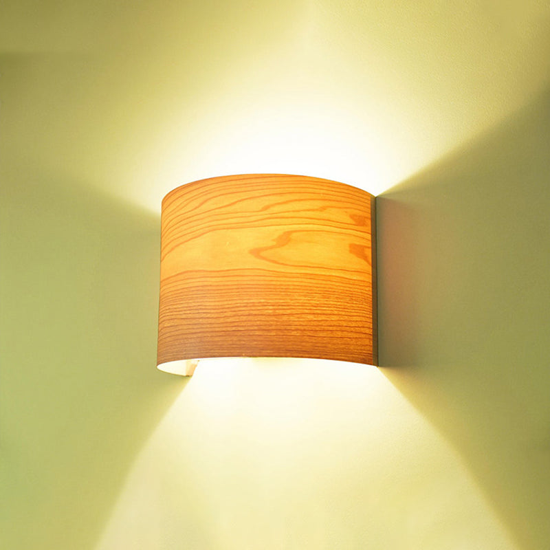 Wood Half-Cylinder Sconce Lights Modern Style 2 Lights Wall Lighting Fixtures
