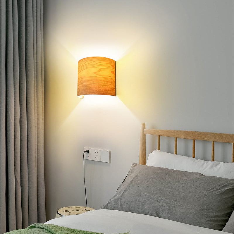 Wood Half-Cylinder Sconce Lights Modern Style 2 Lights Wall Lighting Fixtures