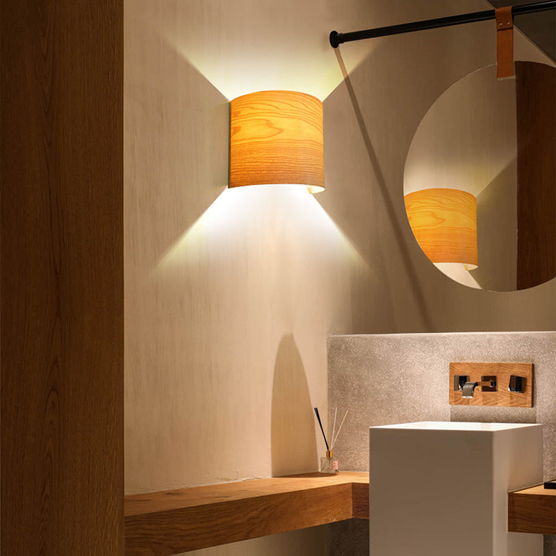 Wood Half-Cylinder Sconce Lights Modern Style 2 Lights Wall Lighting Fixtures