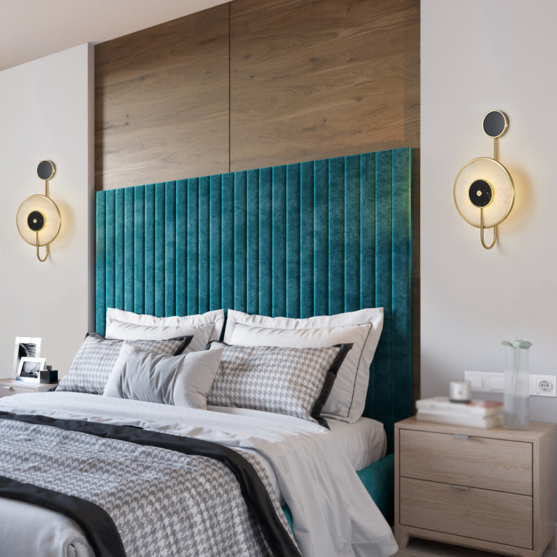 Modern Metal Wall Light Gold Round 20" High Wall Sconce with Mica for Bedroom