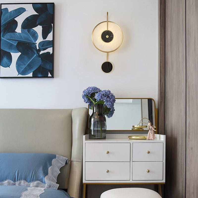 Modern Metal Wall Light Gold Round 20" High Wall Sconce with Mica for Bedroom