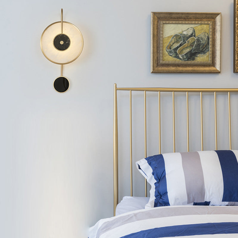 Modern Metal Wall Light Gold Round 20" High Wall Sconce with Mica for Bedroom