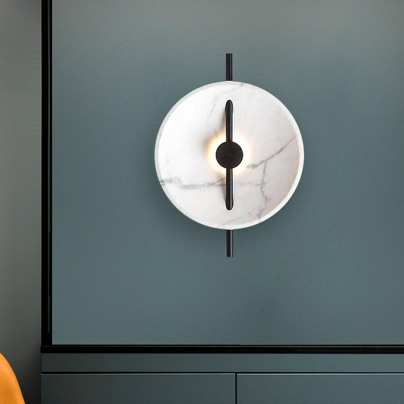 Postmodern Marble Wall Light Round LED Wall Sconce in White for Living Room