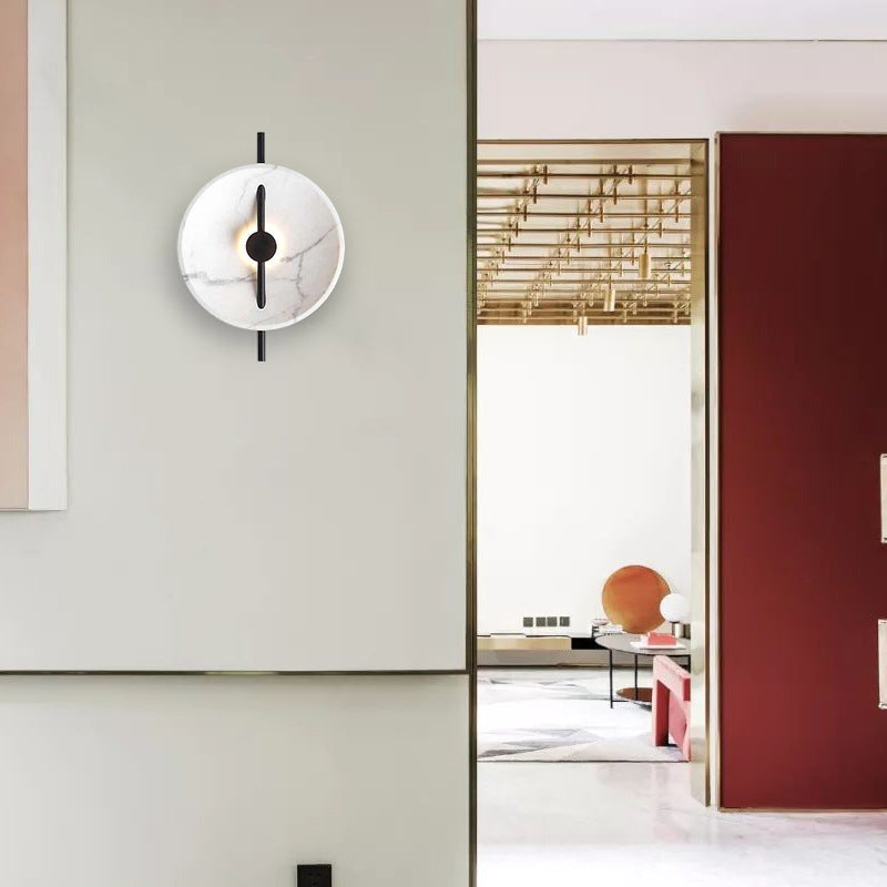 Postmodern Marble Wall Light Round LED Wall Sconce in White for Living Room