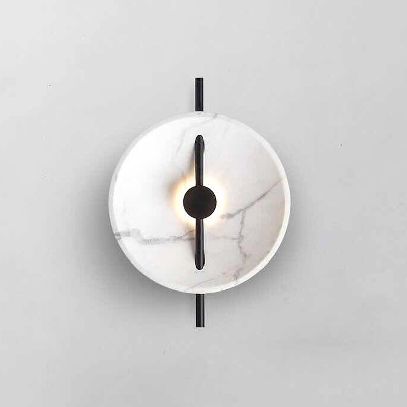 Postmodern Marble Wall Light Round LED Wall Sconce in White for Living Room