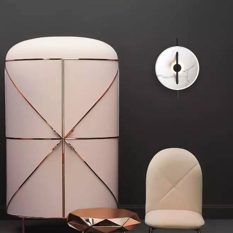 Postmodern Marble Wall Light Round LED Wall Sconce in White for Living Room