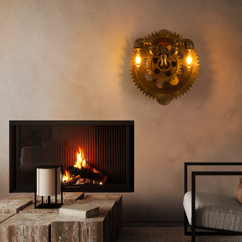 Industrial Metal Wall Light Gear Shape Water Pipe Wall Sconce for Cafe