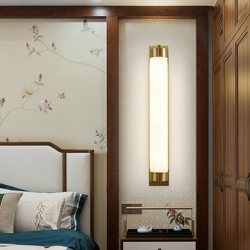 Chinese Brass Wall Light Gold LED Wall Sconce with Mica for Living Room