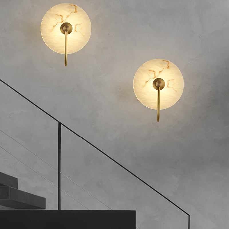 Nordic Style Wall Light Round White LED Wall Sconce with Mica for Living Room