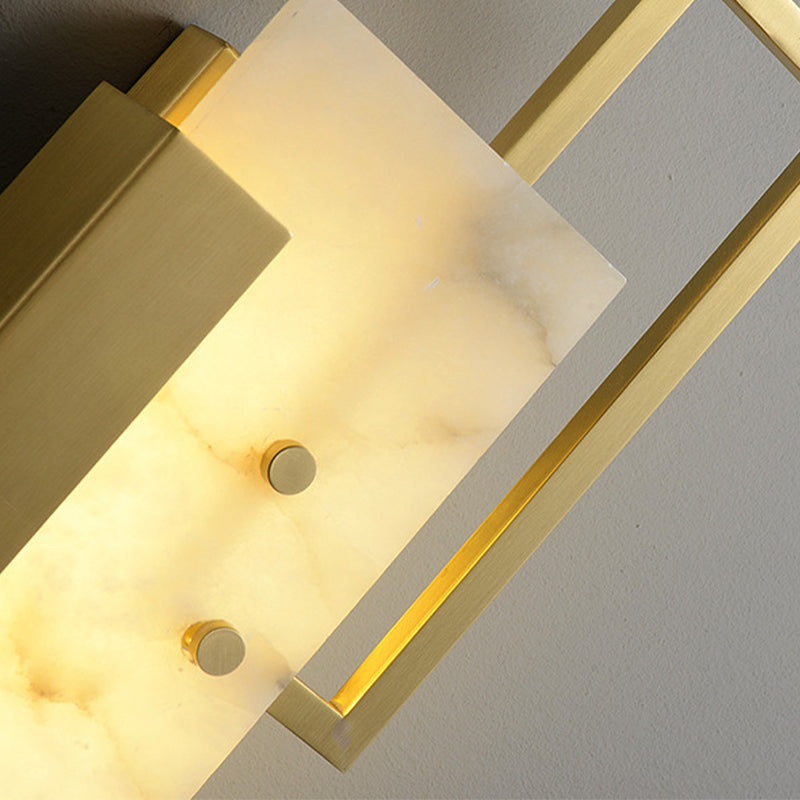 Modern Brass Wall Light Gold Geometric Wall Sconce with Mica for Bedroom
