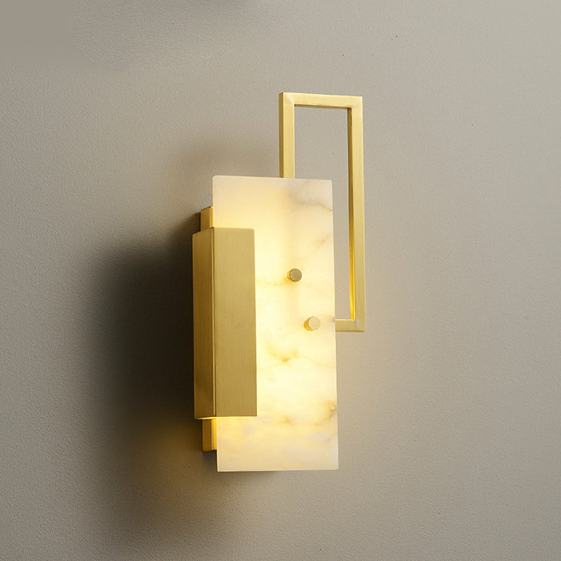 Modern Brass Wall Light Gold Geometric Wall Sconce with Mica for Bedroom