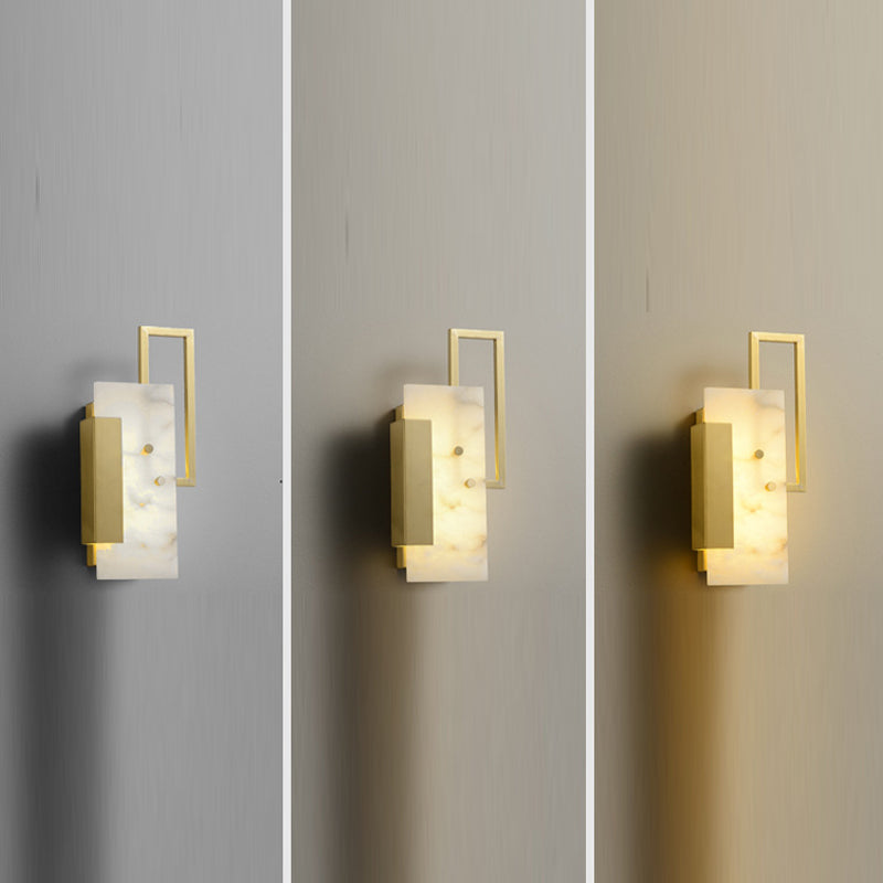 Modern Brass Wall Light Gold Geometric Wall Sconce with Mica for Bedroom