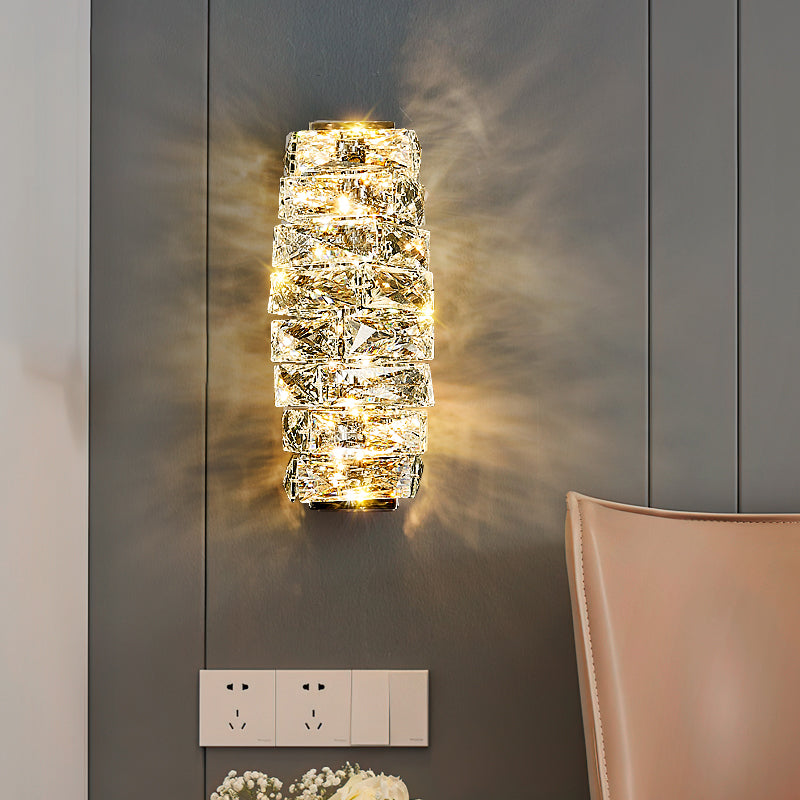 Modern Style Metal Wall Light Geometric Wall Sconce with Crystal for Living Room
