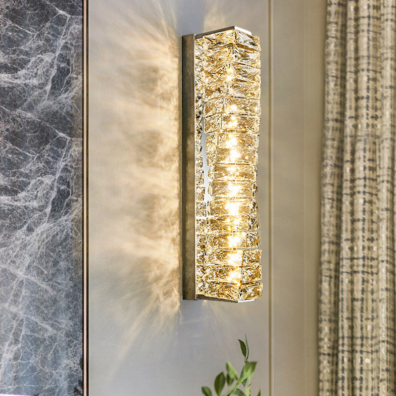 Modern Style Metal Wall Light Geometric Wall Sconce with Crystal for Living Room