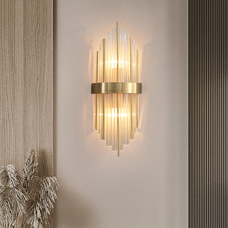 Postmodern Brass Wall Light Gold Tubular Shape Wall Sconce with Crystal for Living Room