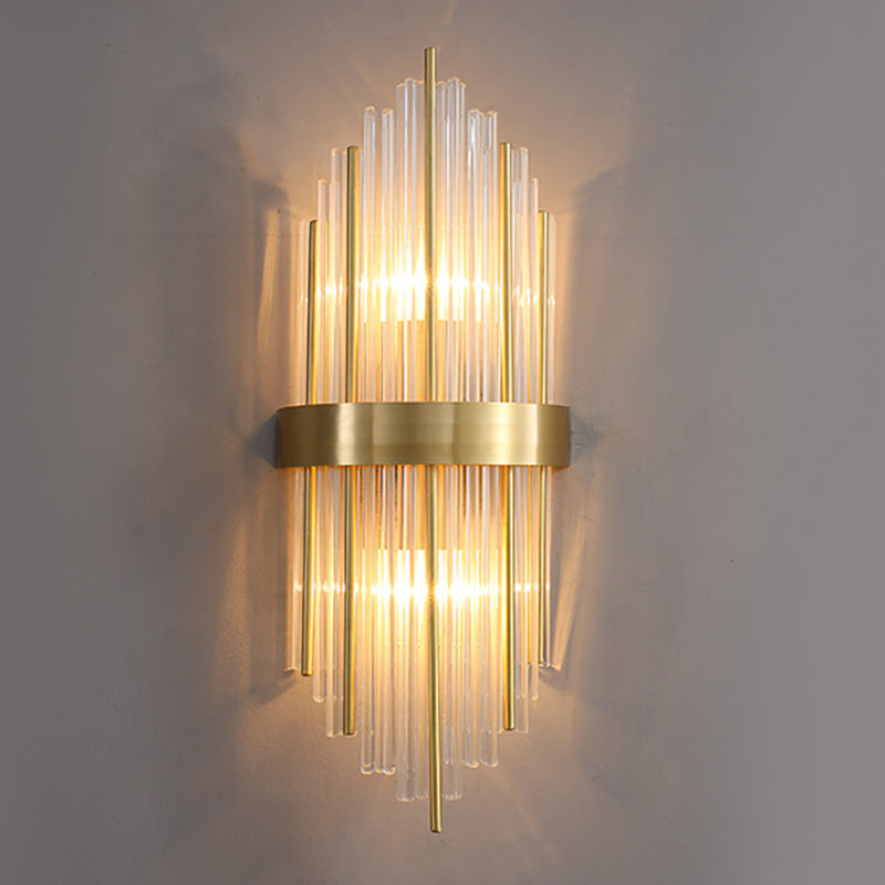 Postmodern Brass Wall Light Gold Tubular Shape Wall Sconce with Crystal for Living Room