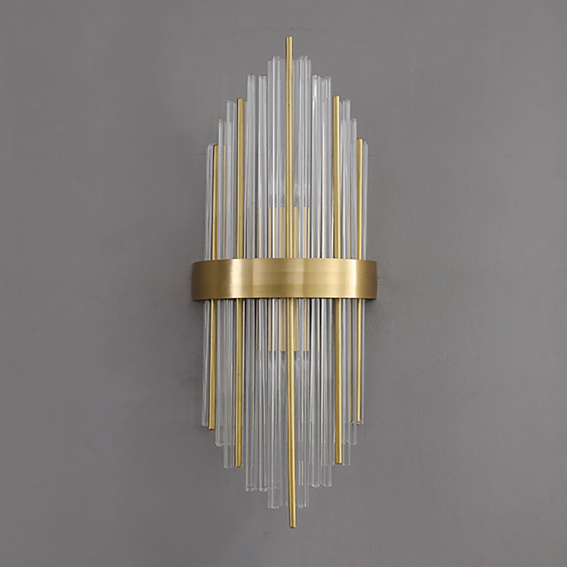 Postmodern Brass Wall Light Gold Tubular Shape Wall Sconce with Crystal for Living Room
