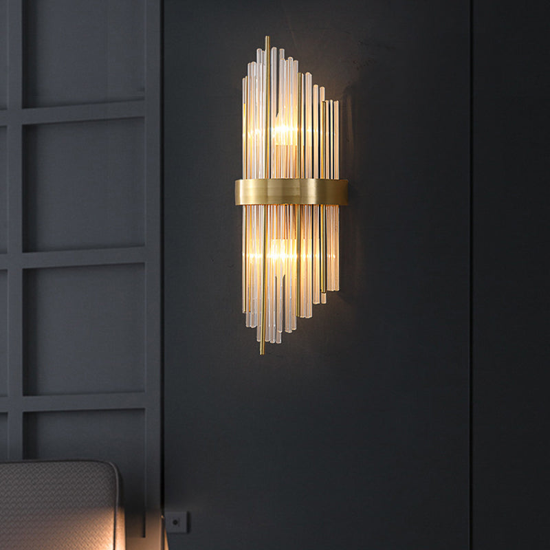 Postmodern Brass Wall Light Gold Tubular Shape Wall Sconce with Crystal for Living Room