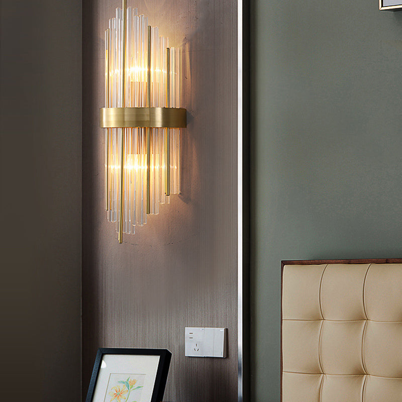 Postmodern Brass Wall Light Gold Tubular Shape Wall Sconce with Crystal for Living Room
