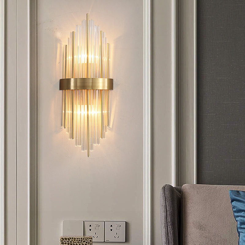 Postmodern Brass Wall Light Gold Tubular Shape Wall Sconce with Crystal for Living Room