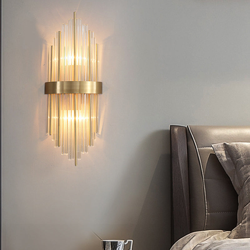 Postmodern Brass Wall Light Gold Tubular Shape Wall Sconce with Crystal for Living Room