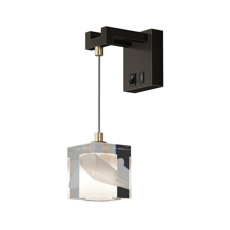Modern Style Crystal Wall Light Cube Hanging Wall Sconce for Living Room